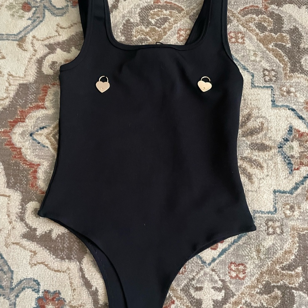 Black Bodysuit with Heart Accents
